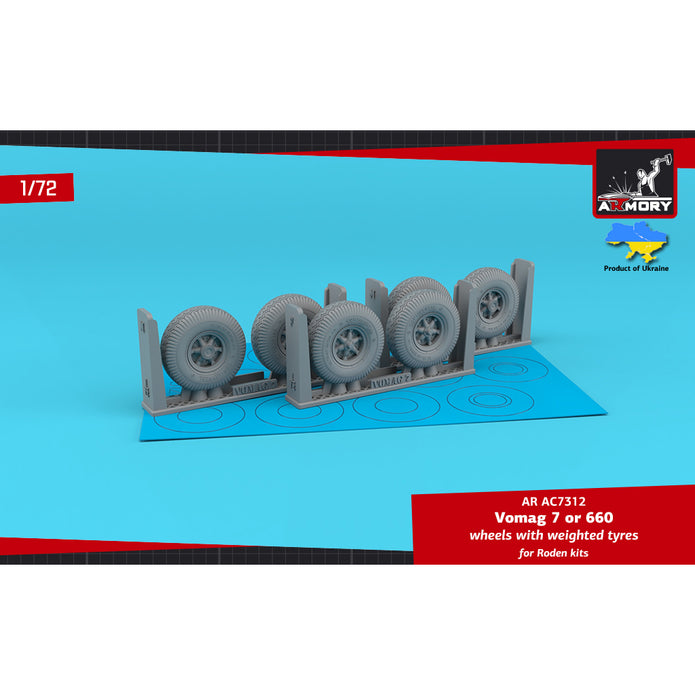 1/72 Vomag 7 or 660 wheels
RETOOLED SET (for Roden)  Scale 1:72 Armory Models AR AC7312