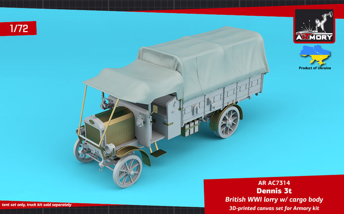 1/72 Dennis 3t British WWI Lorry, canvas set for cargo body Scale 1:72 Armory Models AR AC7314