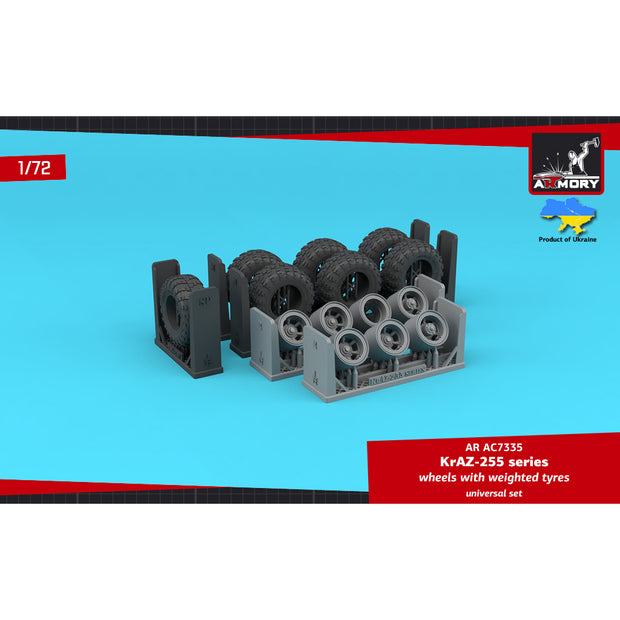1/72 KrAZ-255B Soviet 6x6 cargo truck wheels w/ weighted VI-3 tires Scale 1:72 Armory Models AR AC7335