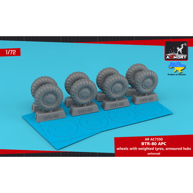 1/72 BTR-80 APC wheels w/ weighted tyres KI-80N & armored hubs - RETOOLED SET Scale 1:72 Armory Models AR AC7350