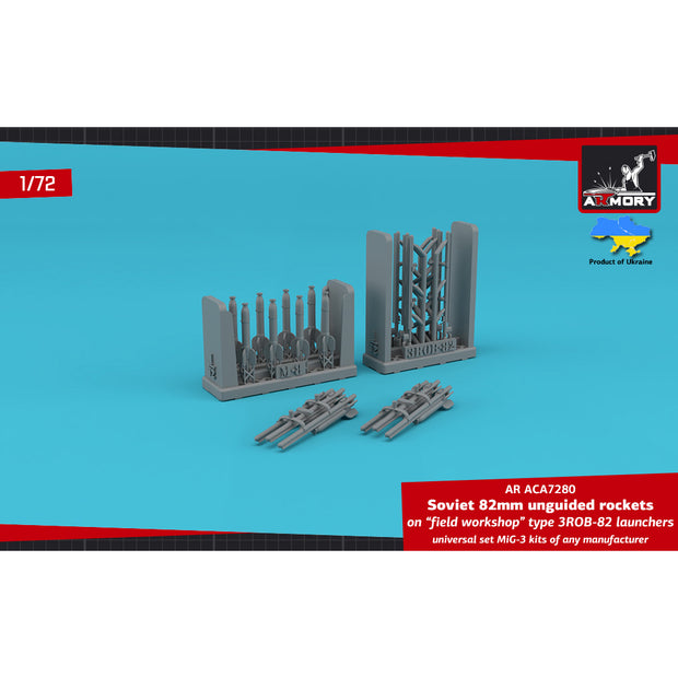 1/72 82mm M-8 unguided rockets on "field workshop type" 3ROB-82 launchers Scale 1:72 Armory Models AR ACA7280