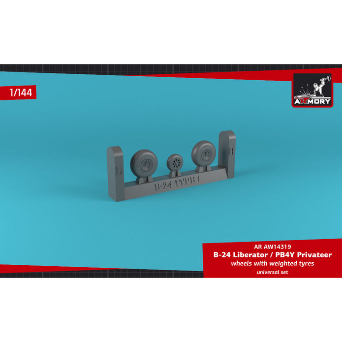 1/144 B-24 Liberator / PB4Y Privateer wheels w/ weighted tires, diamond thread (GY) Scale 1:144 Armory Models AR AW14319