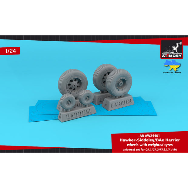 1/24 H.S. Harrier GR.1/GR.3/FRS.1/AV-8A wheels w/ weighted tyres Scale 1:24 Armory Models AR AW24401