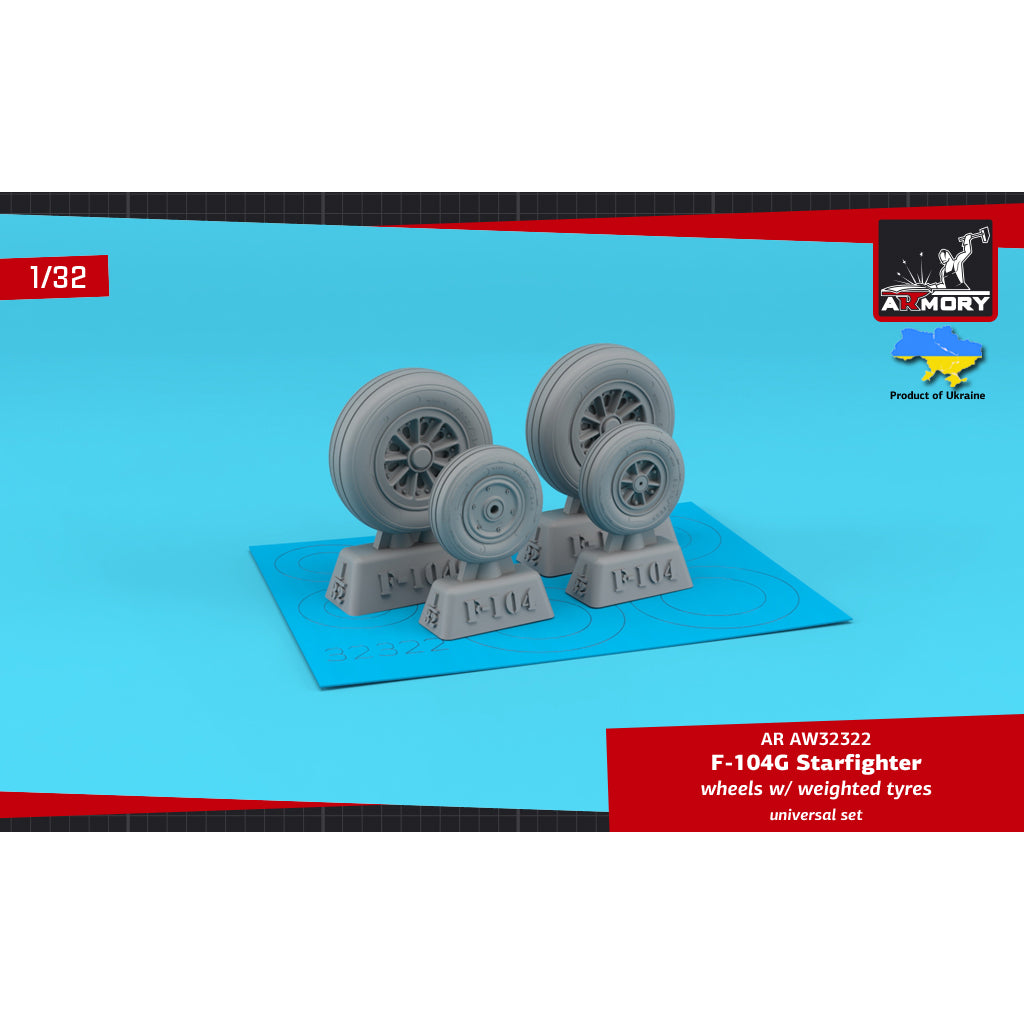 1/32 F-104G Starfighter wheels, w/ optional nose wheels, weighted Scale 1:32 Armory Models AR AW32322
