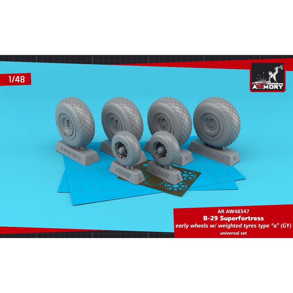 1/48 B-29 Superfortress early production wheels w/ weighted tyres type 