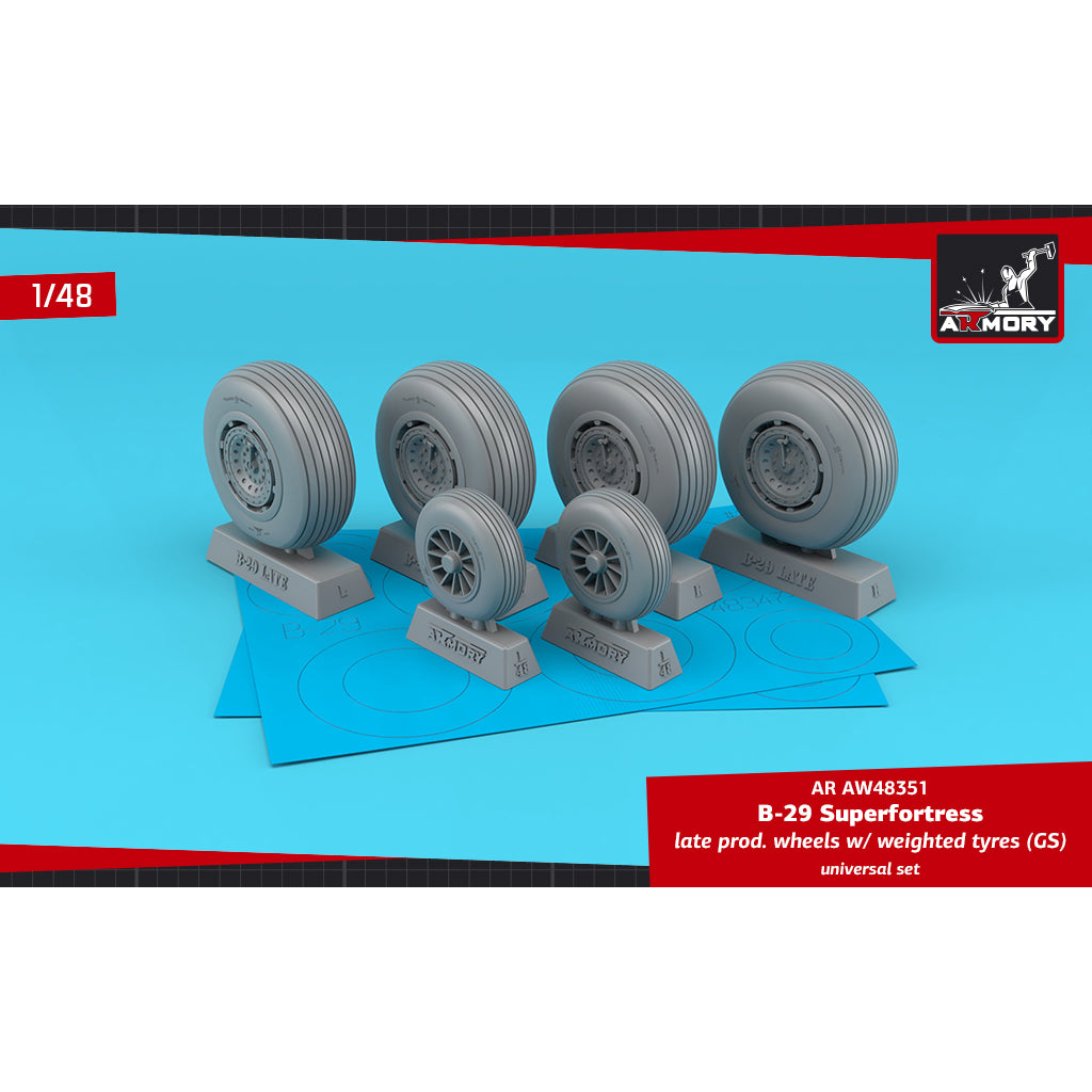1/48 B-29 Superfortress late production wheels w/ weighted tyres (GS) Scale 1:48 Armory Models AR AW48351
