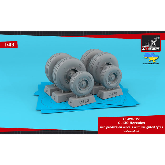 1/48 C-130 Hercules wheels w/ weighted tyres, mid type Scale 1:48 Armory Models AR AW48355