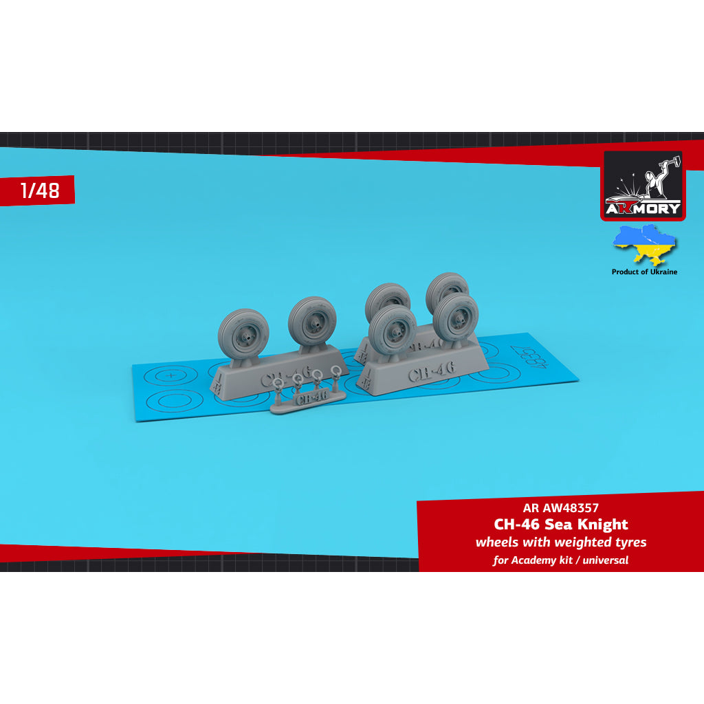 1/48 CH-46 Sea Knight wheels w/ weighted tyres (for Academy, universal)  Scale 1:48 Armory Models AR AW48357