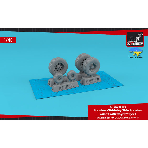 1/48 H.S. Harrier GR.1/GR.3/FRS.1/AV-8A wheels w/ weighted tyres (for Airfix, Heller, HobbyCraft, Kinetic, Monogram, Tamiya, universal)  Scale 1:48 Armory Models AR AW48416