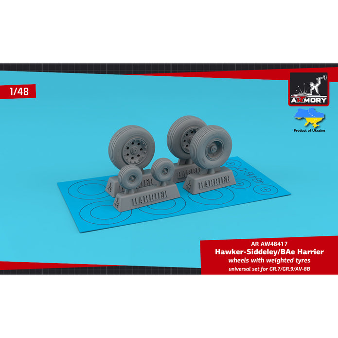 1/48 H.S. Harrier GR.7/GR.9/AV-8B wheels w/ weighted tyres (for Eduard, Hasegawa)  Scale 1:48 Armory Models AR AW48417