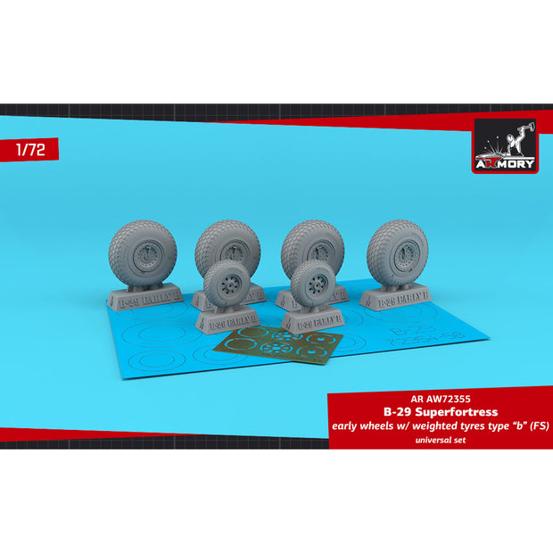 1/72 B-29 Superfortress early production wheels w/ weighted tyres type "b" (FS) & PE hubcaps Scale 1:72 Armory Models AR AW72355