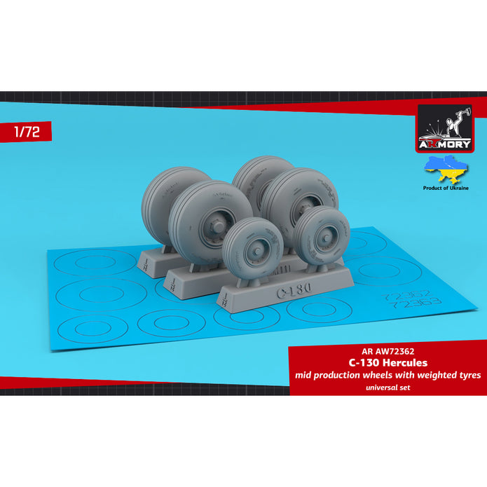 1/72 C-130 Hercules wheels w/ weighted tyres, mid type Scale 1:72 Armory Models AR AW72362
