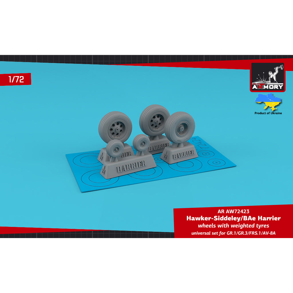1/72 H.S. Harrier GR.1/GR.3/FRS.1/AV-8A wheels w/ weighted tyres (for Academy, Aeroplast, Airfix, Italeri, Matchbox)  Scale 1:72 Armory Models AR AW72423