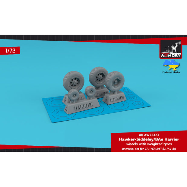 1/72 H.S. Harrier GR.1/GR.3/FRS.1/AV-8A wheels w/ weighted tyres (for Academy, Aeroplast, Airfix, Italeri, Matchbox)  Scale 1:72 Armory Models AR AW72423