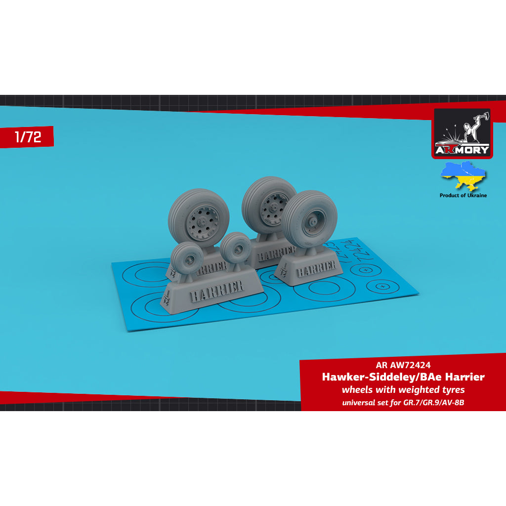 1/72 H.S. Harrier GR.7/GR.9/AV-8B wheels w/ weighted tyres (for Airfix, AMT, Hasegawa, Heller, Italeri)  Scale 1:72 Armory Models AR AW72424