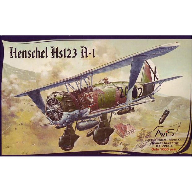 Biplane Henschel Hs123 A-1, Aircraft Model Kit Scale 1:72 Avis AV72004