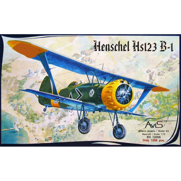 Biplane Henschel Hs123 B-1, Aircraft Model Kit Scale 1:72 Avis AV72006