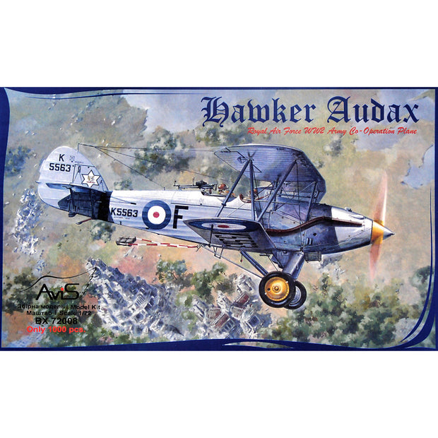 Biplane Hawker Audax WWII RAF army co-operation plane, Aircraft Model Kit Scale 1:72 Avis AV72008