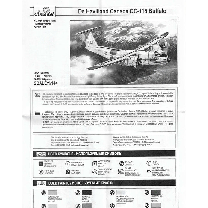 CC-115 'Buffalo' Canadian AF aircraft Scale 1:144 Amodel AMO1418 Scale Airplane Model Kit