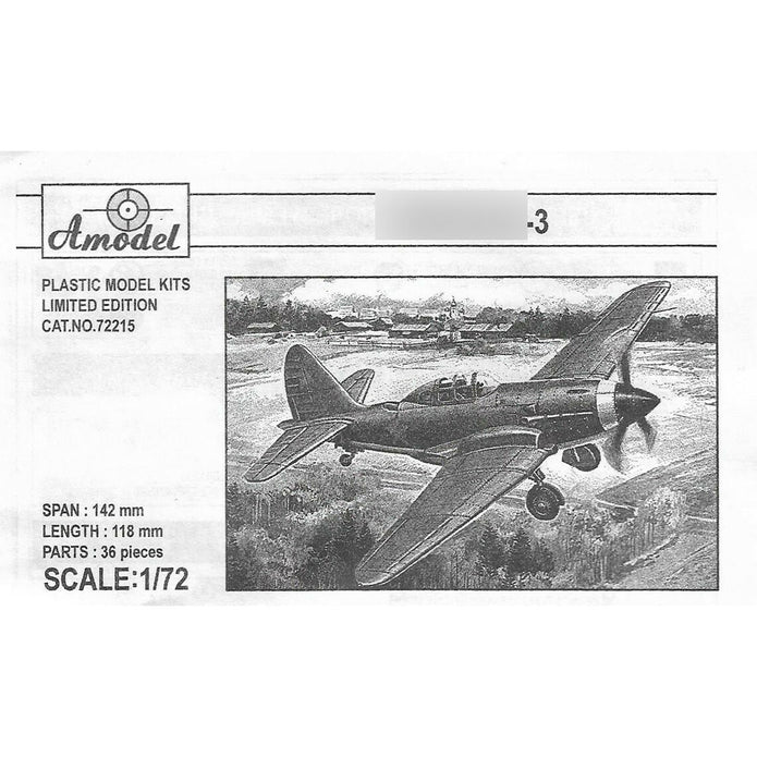 Sukhoi Su-3 Soviet fighter Scale 1:72 Amodel AMO72215 Scale Airplane Model Kit