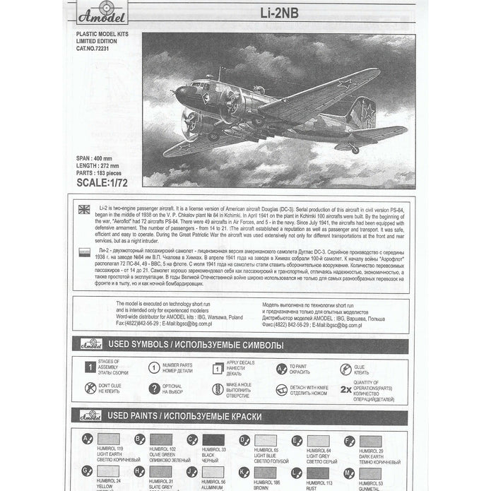 Night intruder LI-2NB Scale 1:72 Amodel AMO72231 Plastic Airplane Model Kit