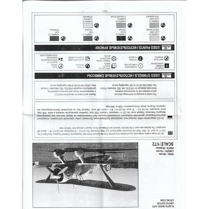 Biplane Henschel Hs 123C dive-bomber Scale 1:72 Amodel AMO72248 Plastic Airplane Model Kit