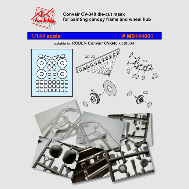 Painting Masks for aircraft model Convair CV-340 (for RODEN) Scale 1:144 DAN Models MS 144001