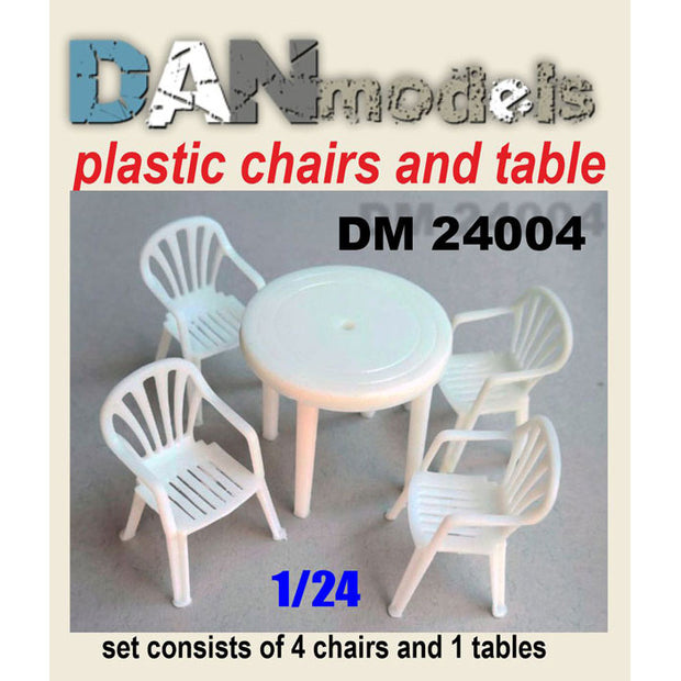Table Chairs, Set 4 Chairs 1 resin table 3D printing Scale 1:24 DAN Models DM 24004