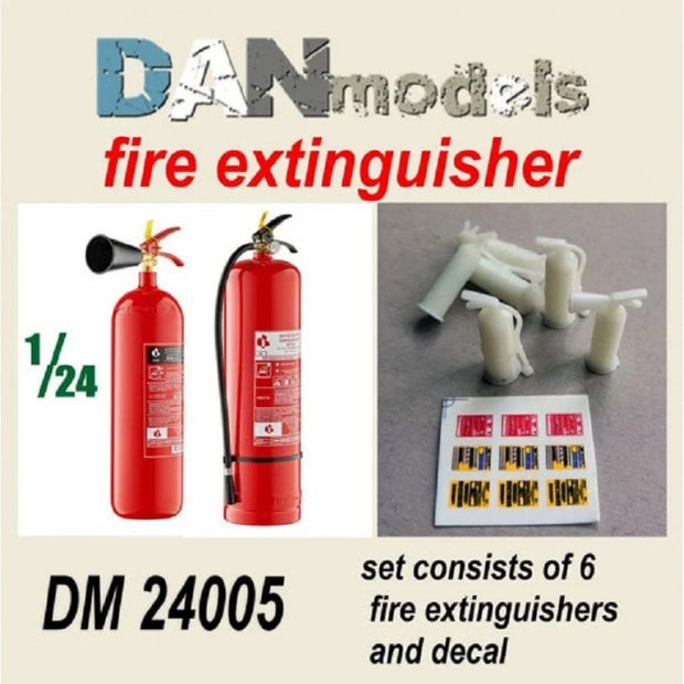Set of fire extinguishers in assortment. 6 pcs. resin + decal Scale 1:24 DAN Models DM 24005