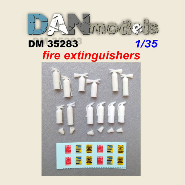Material for dioramas. set of fire extinguishers in assortment. 12 pcs. resin. Decal. Scale 1:35 DAN Models DM 35283