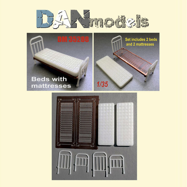 Bed and mattress Set №2 pcs. two beds and two mattresses. material - resin, photo-etched. Scale 1:35 DAN Models DM 35288