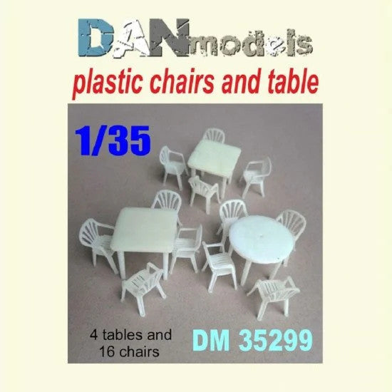 Material for dioramas. plastic chairs. Set of 4 tables and 16 chairs. resin . 3D printing Scale 1:35 DAN Models DM 35299