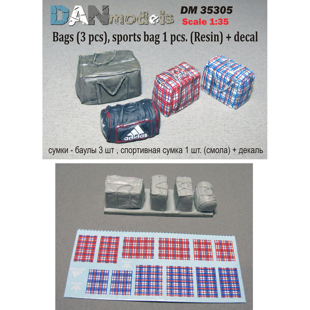 Bags - trunks 3 pcs, sports bag 1 pc. (resin) + decal Scale 1:35 DAN Models DM 35305