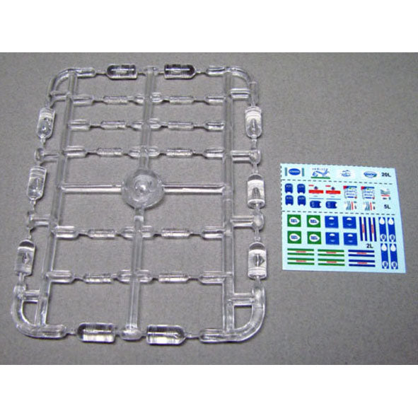A set of PET bottles for dioramas. 20 pcs + decal. bottles 10pcs -5 l. 10 pcs -2l. transparent plastic Scale 1:35 DAN Models DM 35310