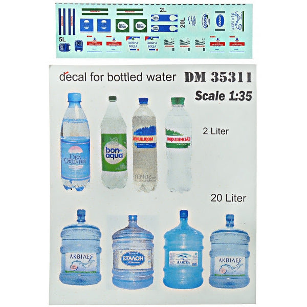 Set of PET bottles for dioramas .14 pcs + decal. bottles 4pcs -20l and 10pcs -2l. transparent plastic Scale 1:35 DAN Models DM 35311