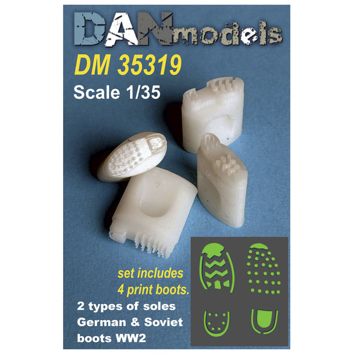 Imprint-print of the sole of the boot. Two types of soles. German and Soviet WWII boots. 2+2 Scale 1:35 DAN Models DM 35319