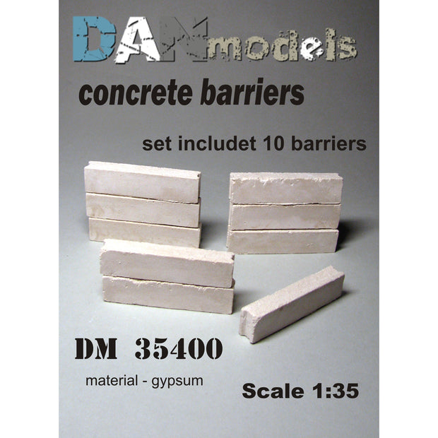 Concrete barriers.set for roadblock. Material - gypsum. The set contains 10 pcs of unpainted concrete barriers. (weight 180 grams) Scale 1:35 DAN Models DM 35400