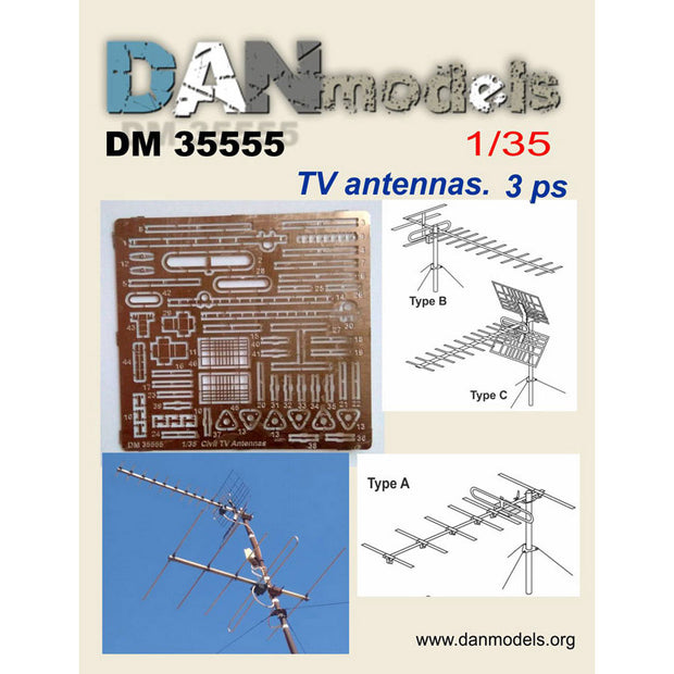 TV antennas. Set of 3 antennas Scale 1:35 DAN Models DM 35555