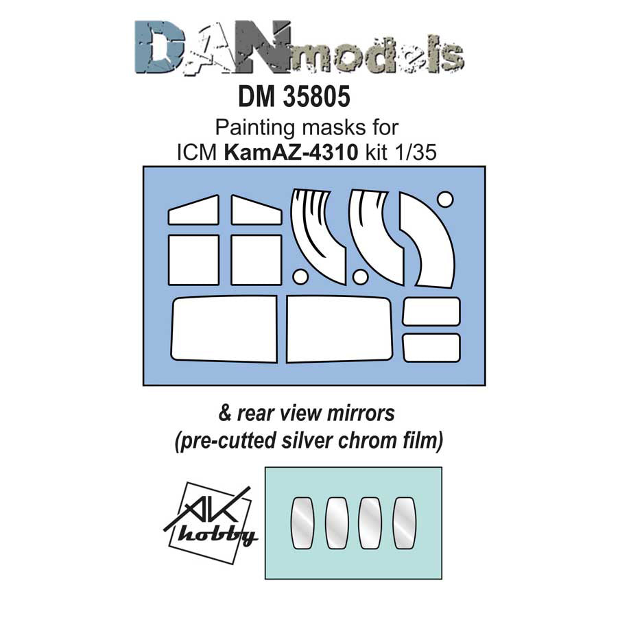 Painting Masks for Kamaz model (for ICM 35001) + rear-view mirrors АKhobby Scale 1:35 DAN Models DM 35805