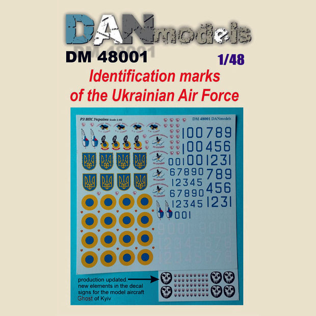 Identification signs of the Air Force of Ukraine + Ghost of Kyiv emblem Scale 1:48 DAN Models DM 48001