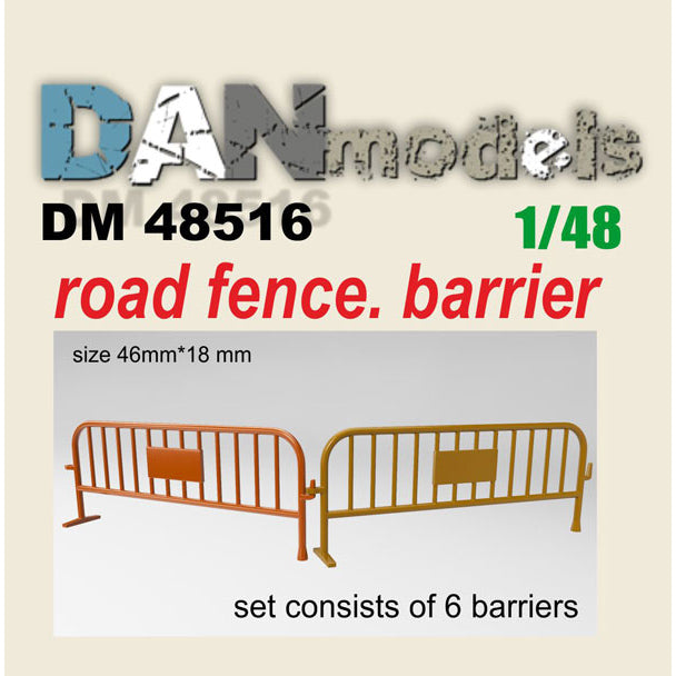 Road fencing, barrier set No. 1. Set 6 pcs. Resin. 3D printing Scale 1:48 DAN Models DM 48516