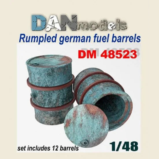 Crumpled German 200l. barrels.set 12 pcs. Resin.3 D Scale 1:48 DAN Models DM 48523