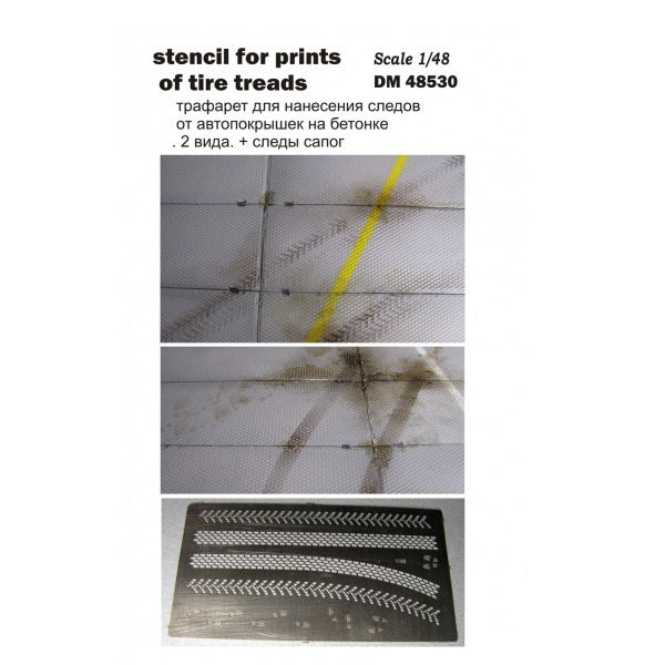 Stencil for applying traces of tires. . 2 types. tires + footprints Scale 1:48 DAN Models DM 48530