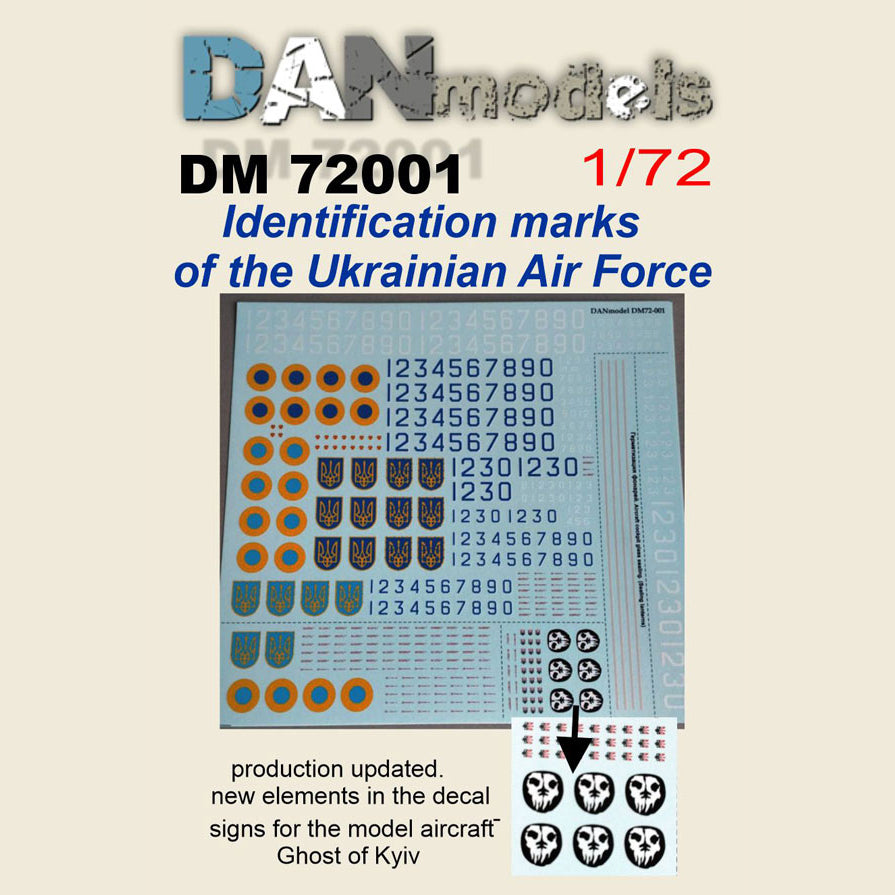Identification signs of the Air Force of Ukraine + Ghost of Kyiv emblem Scale 1:72 DAN Models DM 72001