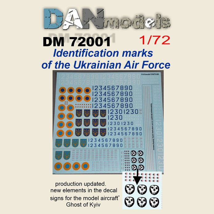Identification signs of the Air Force of Ukraine + Ghost of Kyiv emblem Scale 1:72 DAN Models DM 72001