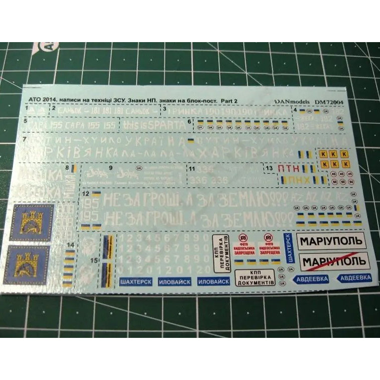 ATO 2014-15: inscriptions on Ukrainian vehicles. Part 2 signs of settlements in the ATO zone. signs at the block post Scale 1:72 DAN Models DM 72004