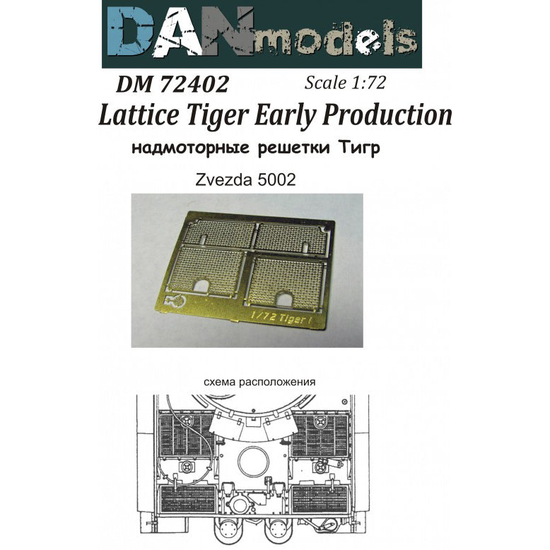 Overhead grilles Tiger Early Production (for Zvezda 5002) Scale 1:72 DAN Models DM 72402