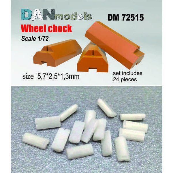 Aircraft locking pads, set No. 6 - 24 pcs dimensions: length 5.7 mm, width 2.5 mm, height 1.3 mm. resin Scale 1:72 DAN Models DM 72515