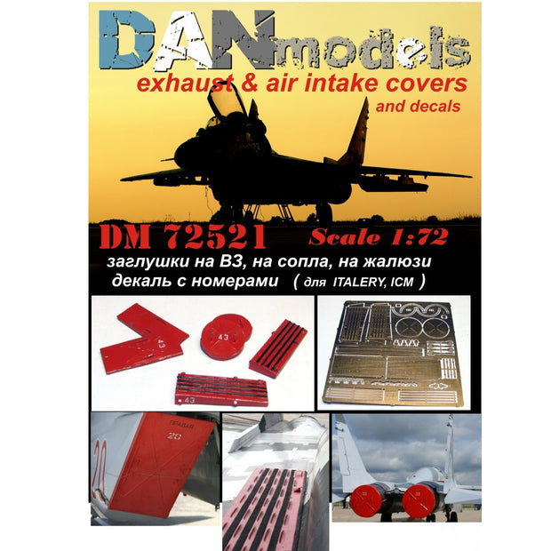 MiG-29: caps for air intake, for nozzles, for blinds + decal with numbers (for ITALERY, ICM) Scale 1:72 DAN Models DM 72521