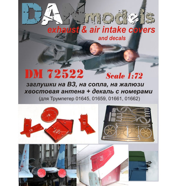 Su-27: air intake plugs, nozzles, blinds, tail antenna + decal with numbers (for Trumpeter 01645,01659,01661,01662) Scale 1:72 DAN Models DM 72522